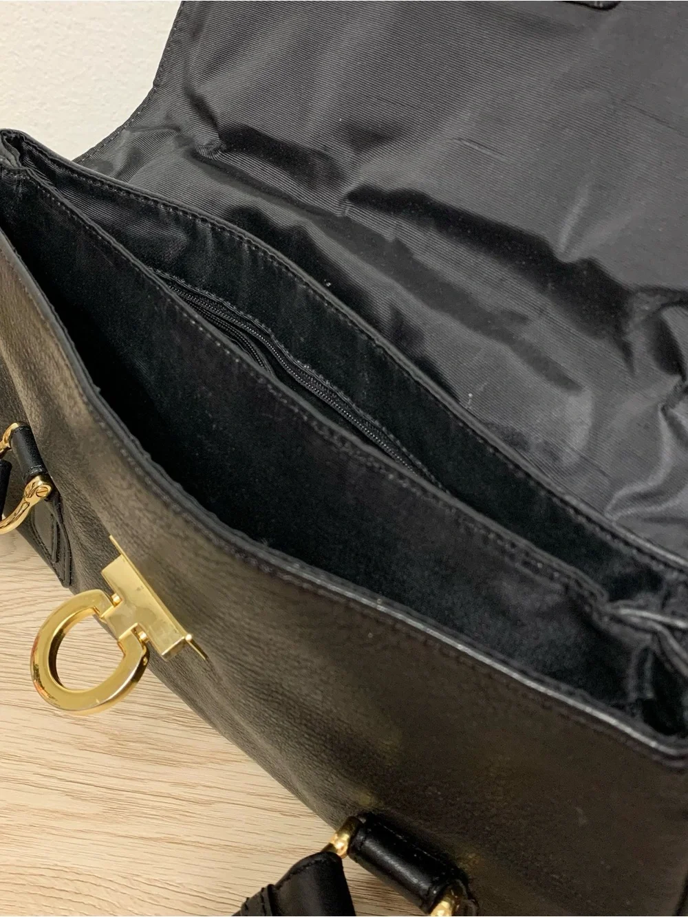 Kate Landry Leather Shoulder Bag Black Gold Hardware Harness Straps Medium